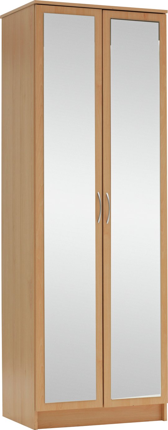 Argos Home Cheval 2 Door Mirrored Wardrobe - Beech Effect