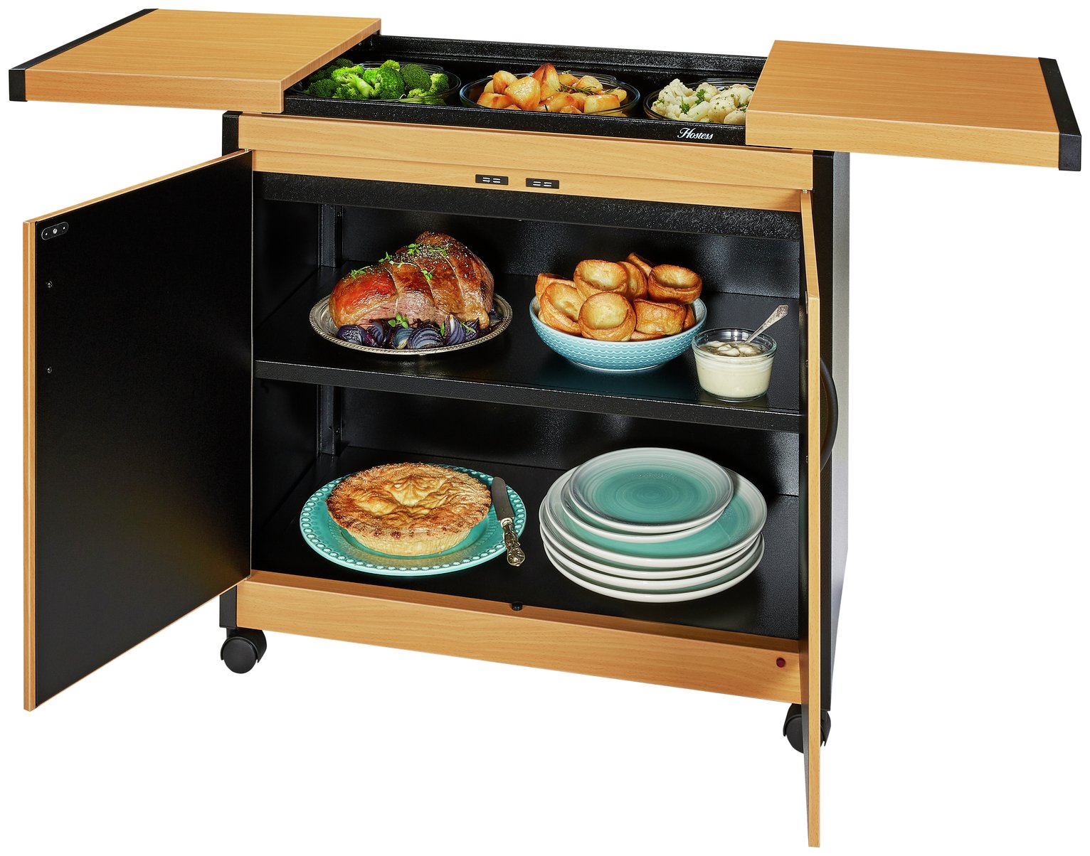 Hostess Steel Heated Trolley - Beech