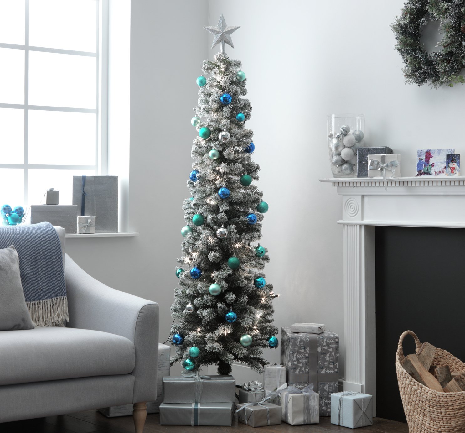 HOME - 6ft Snow Tipped Pencil Christmas Tree - Green