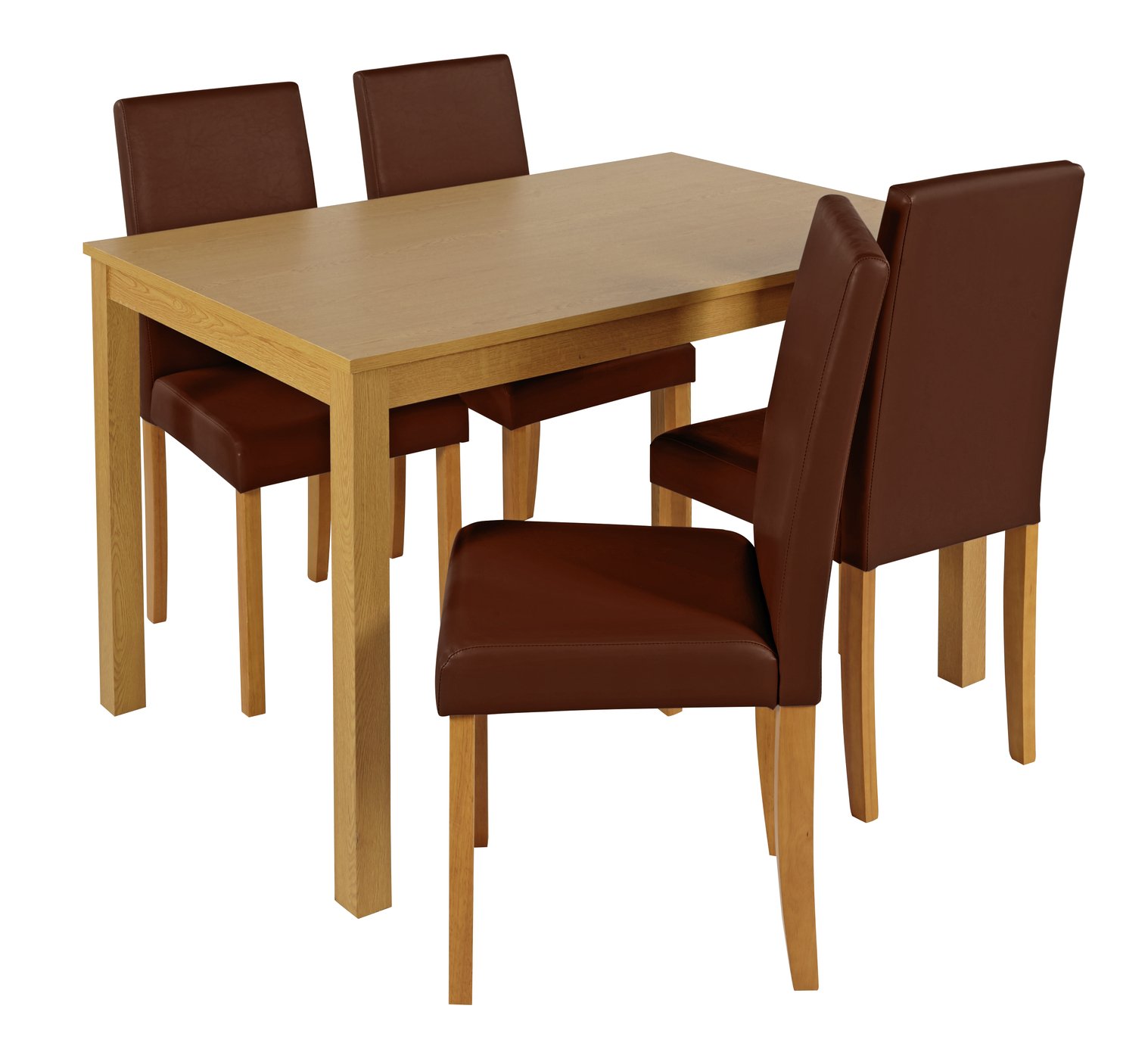 Argos Home Elmdon Oak Effect Dining Table & 4 Chairs - Choc