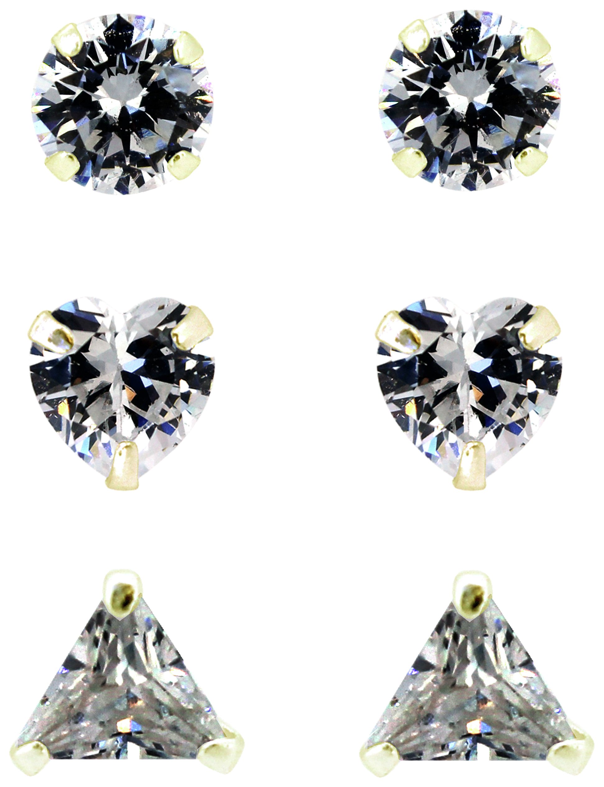 Link Up Gold Plated Silver Crystal Stud Earrings - Set of 3.
