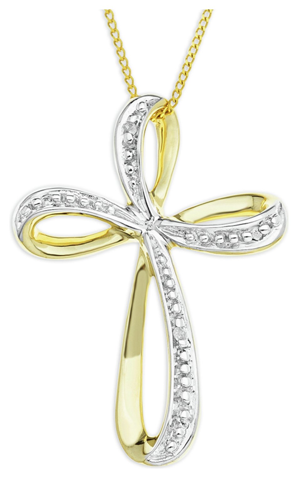 Argos - 9 Carat Gold - Diamond Set Bow Cross Pendant Necklace.