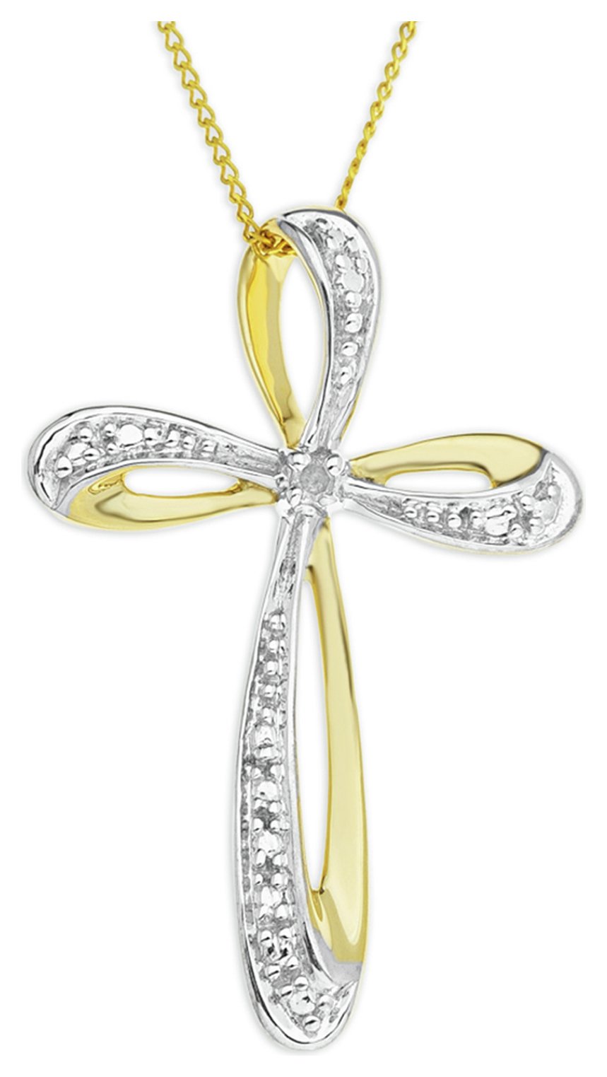 9ct Gold Diamond Set Crossover Cross Pendant Necklace