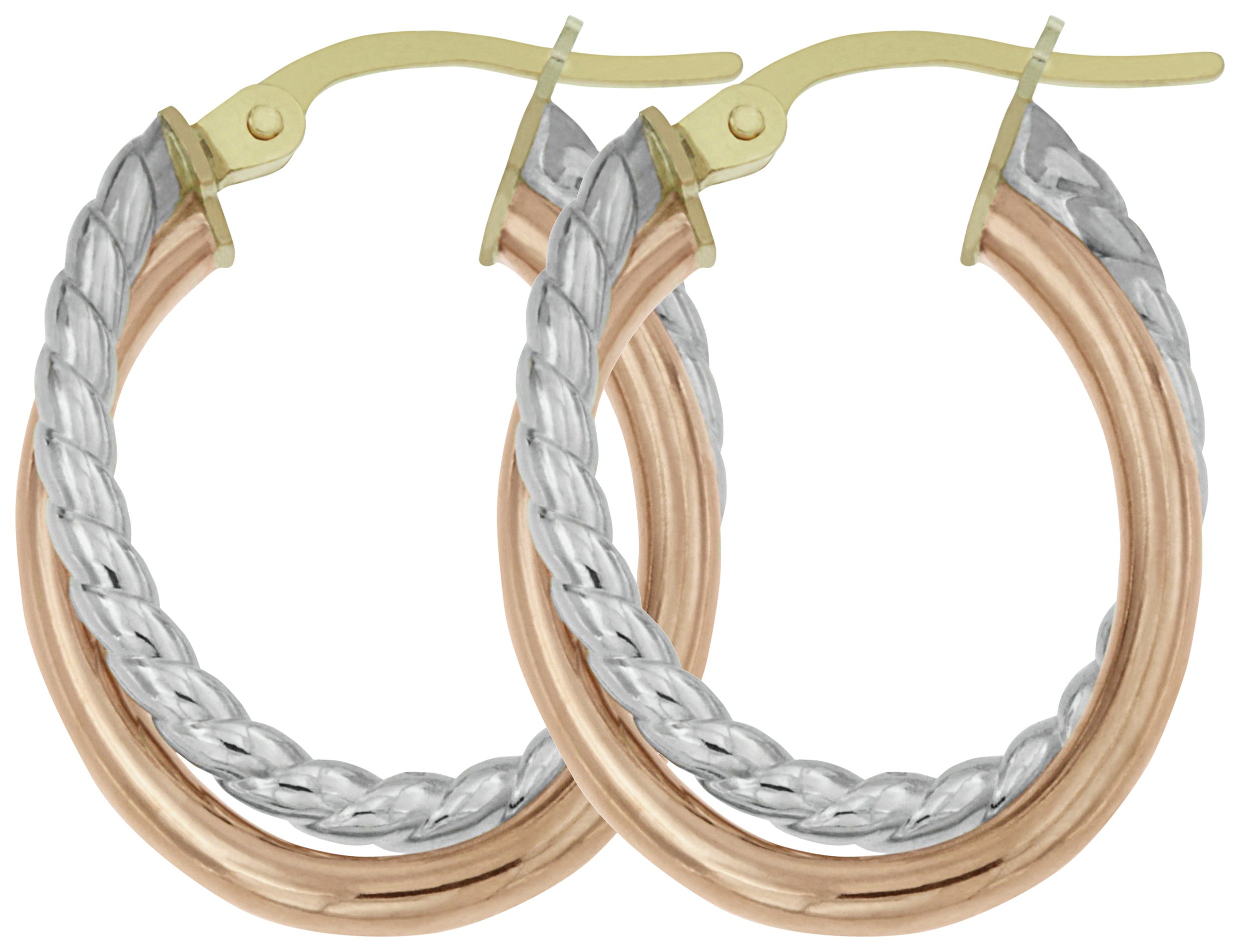 EAN 5055860300048 product image for Bracci 9ct 2 Colour Gold Twist Creole Hoop Earrings | upcitemdb.com