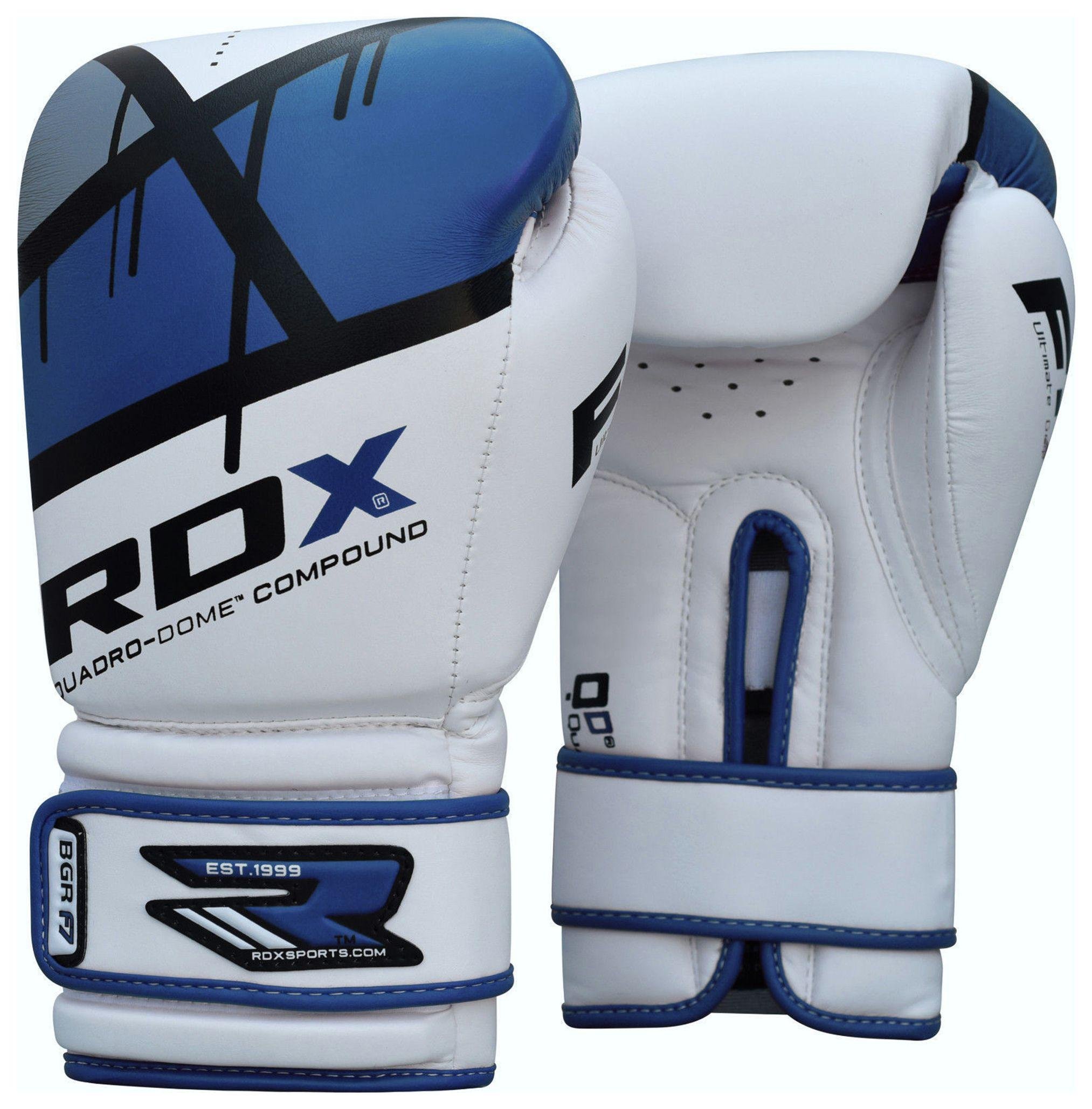 RDX 14 Oz Leather Boxing Gloves - Blue.