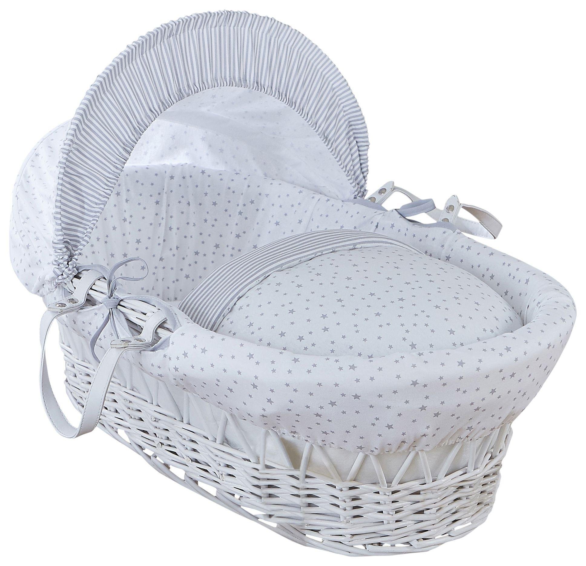 Clair de Lune Stars & Stripes Wicker Moses Basket - Grey