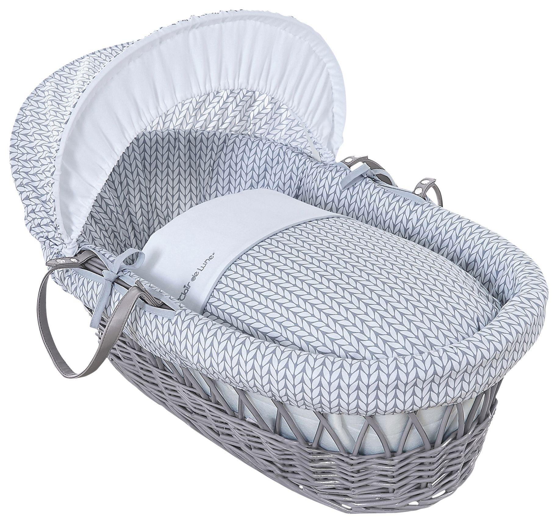 Clair De Lune Barley Bébé Grey Wicker Moses Basket - Grey.