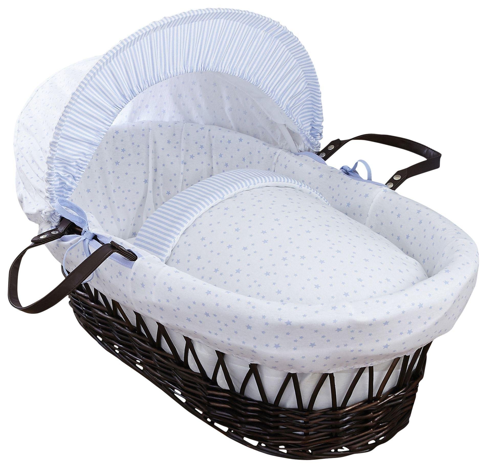 Clair De Lune Stars & Stripes Dark Wicker Moses Basket