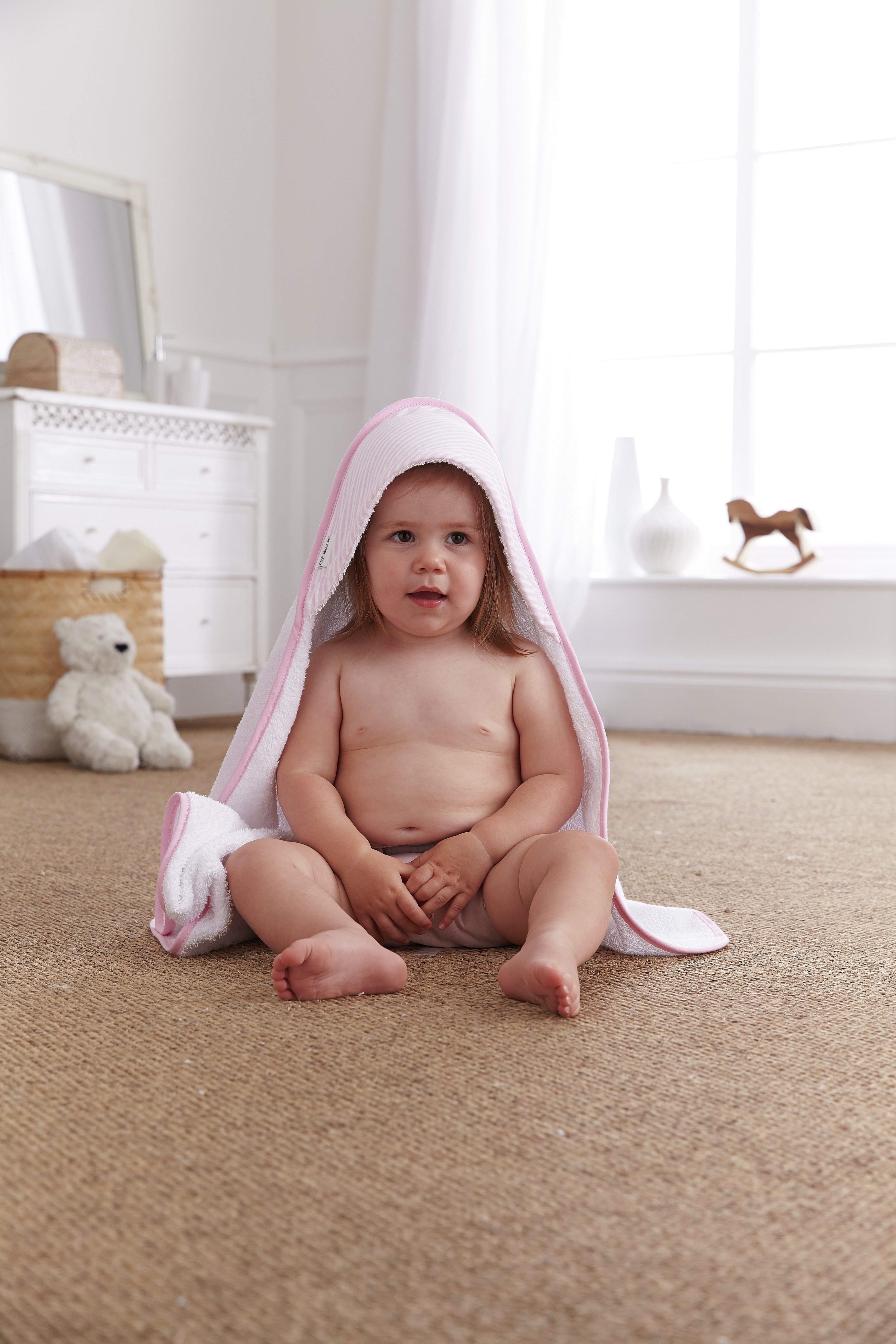 Clair De Lune Stripe Hooded Baby Towel - Pink