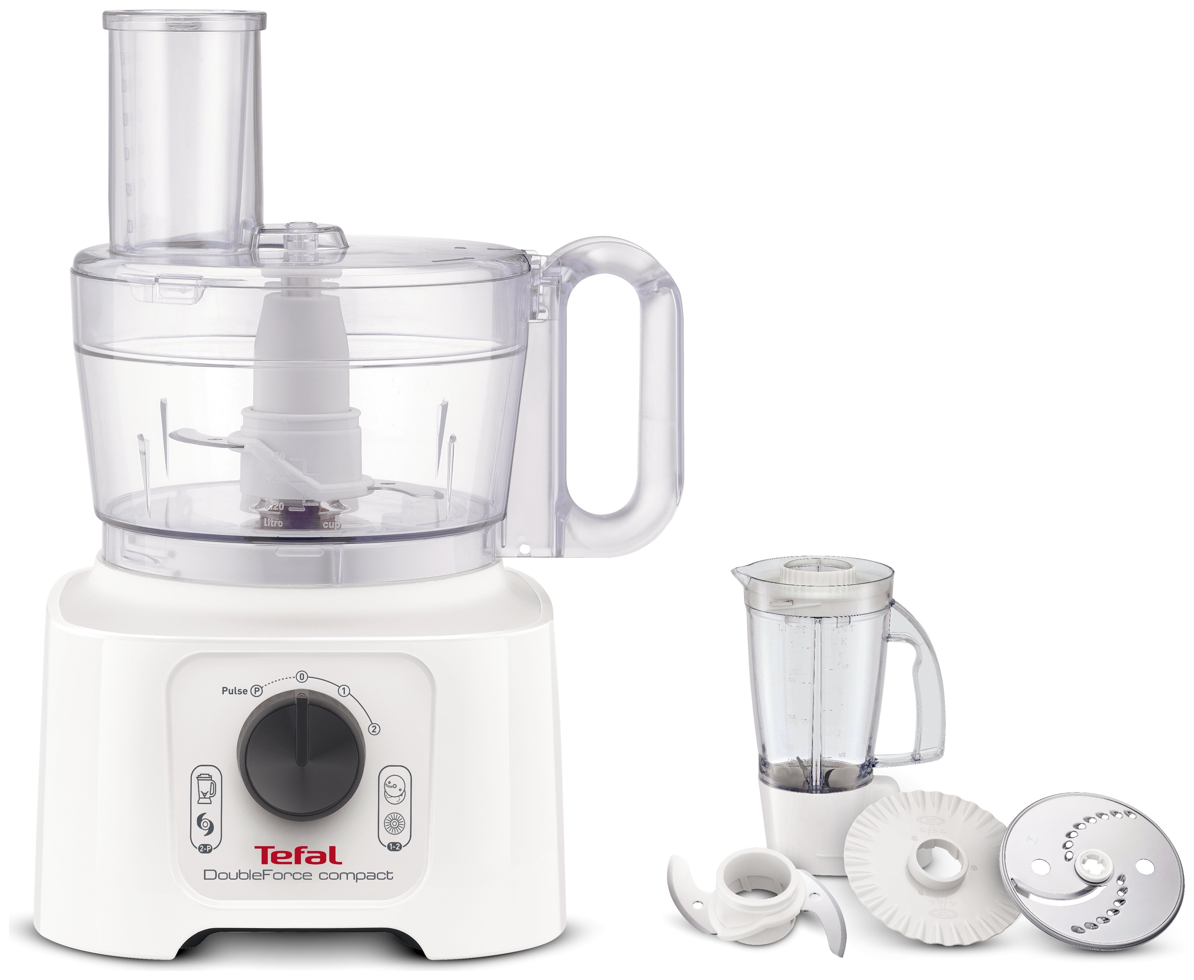 Tefal Do542140 Doubleforce Compact Multifunction Food Processor, 800 Watt, White
