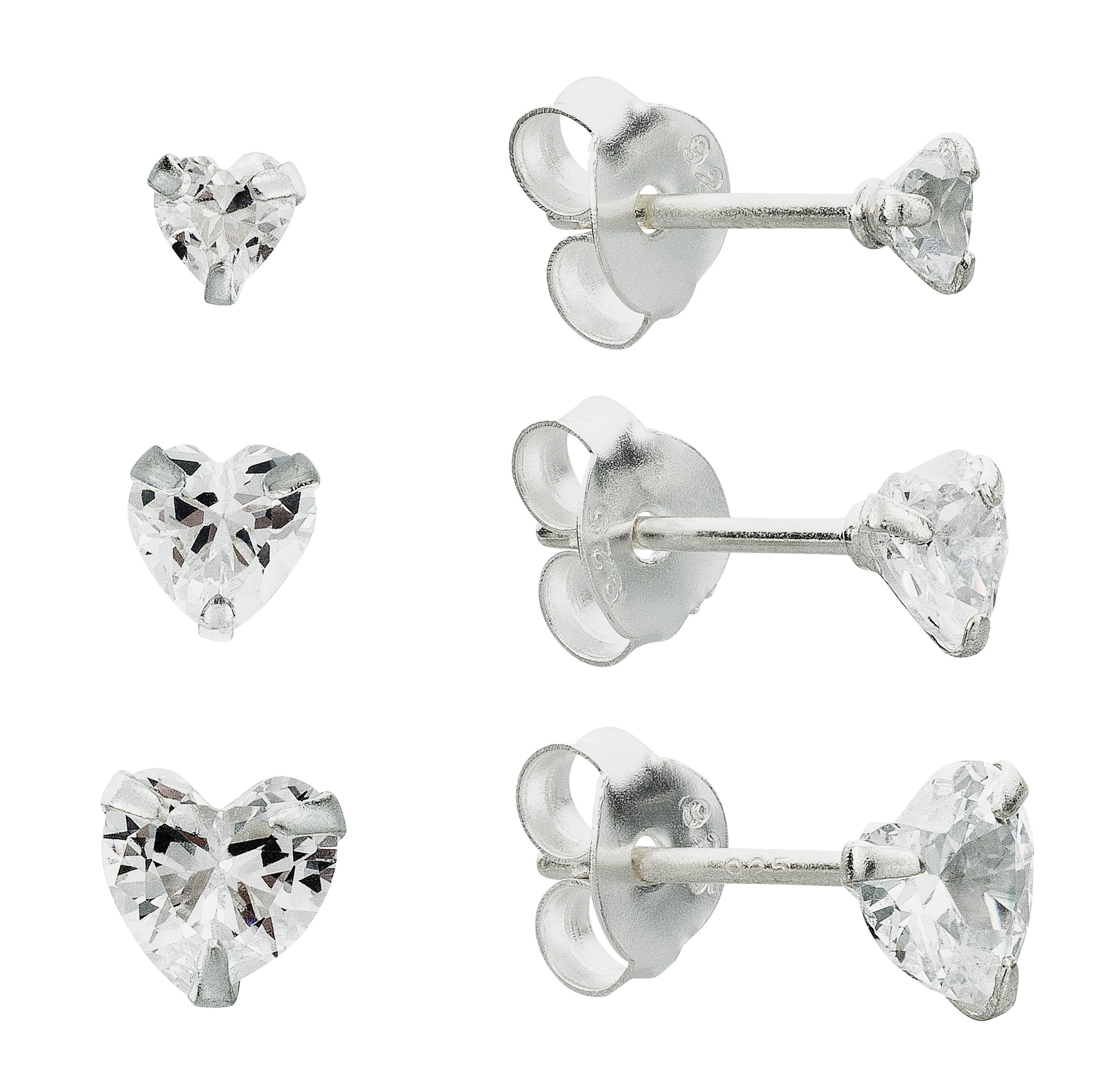 Revere Sterling Silver CZ Heart Stud Earrings - Set of 3 (7173837 ...