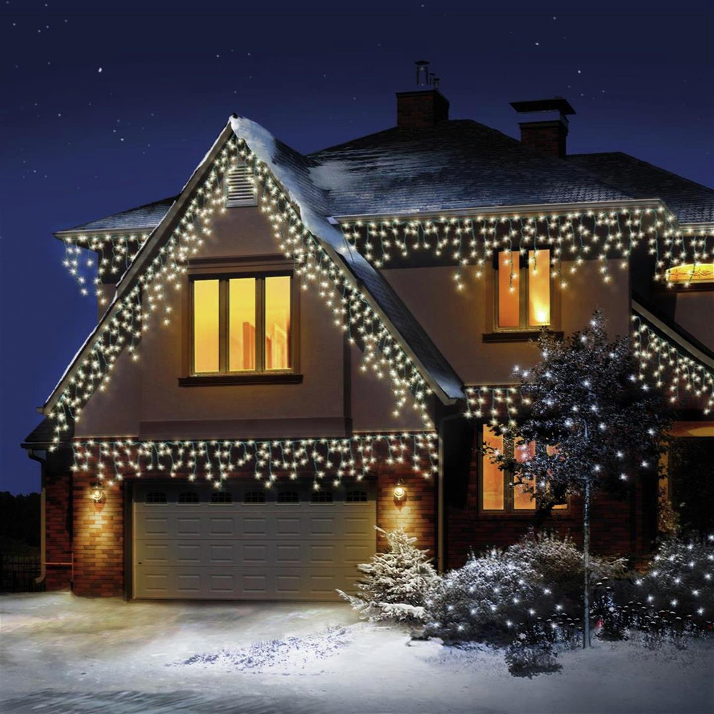 720 Led Snowing Icicle Warm White Lights With Timer - Premier