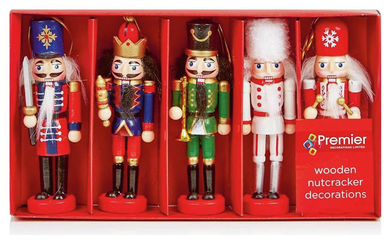 Premier Decorations - Set of 5 Wooden Nutcracker Decorations