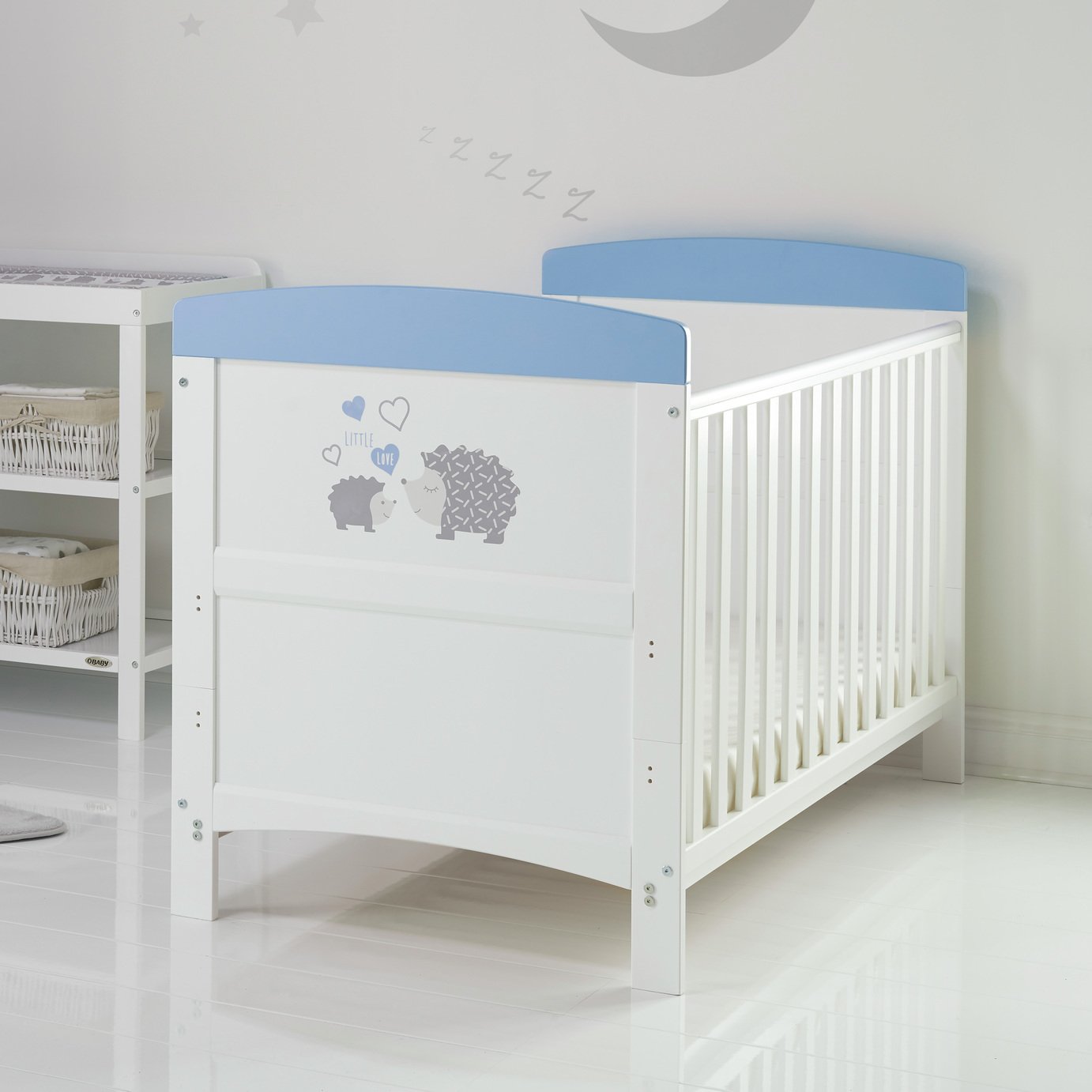 Obaby Hedgehog Baby Cot Bed with Mattress - Blue