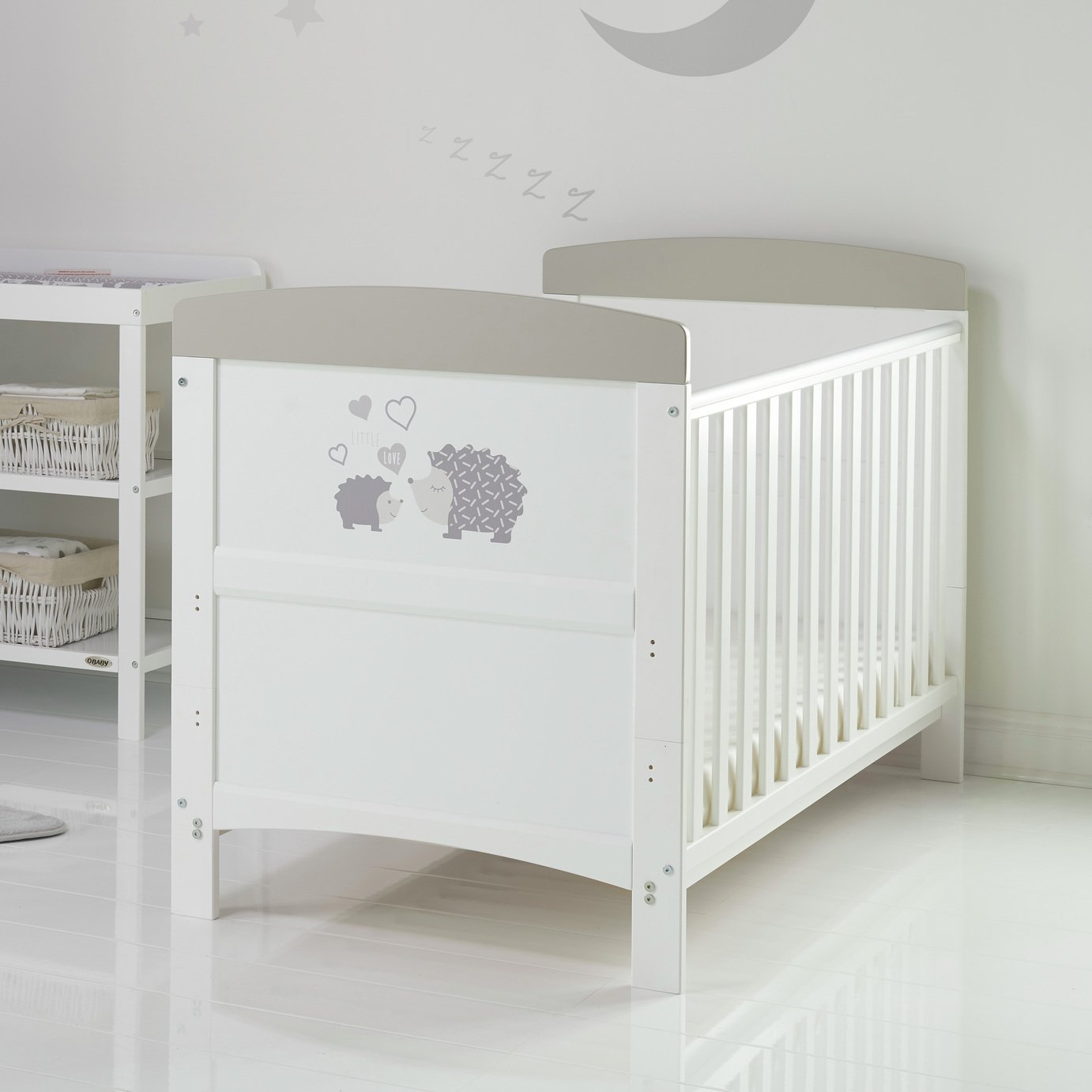Obaby Hedgehog Baby Cot Bed with Mattress - Grey