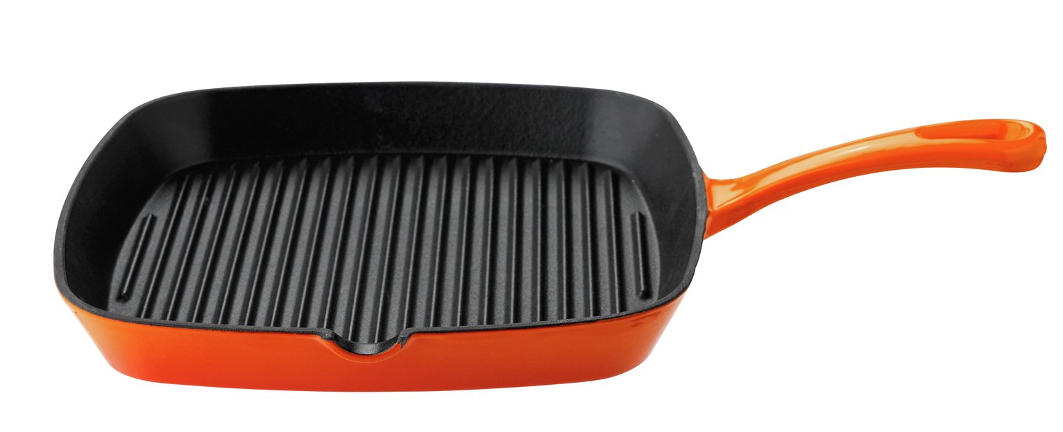 Sainsbury's Home Large Cast Iron Grill Pan - Orange