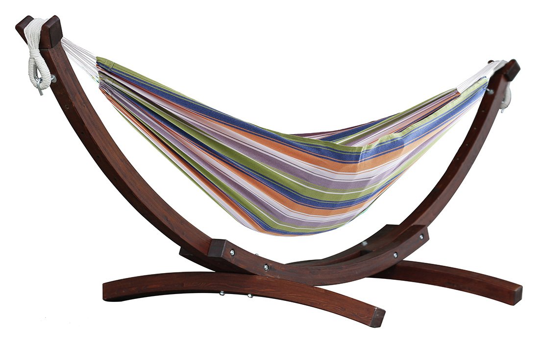 EAN 7137990006002 product image for Vivere Double Cotton Hammock With Wooden Stand - Retro at Argos | upcitemdb.com