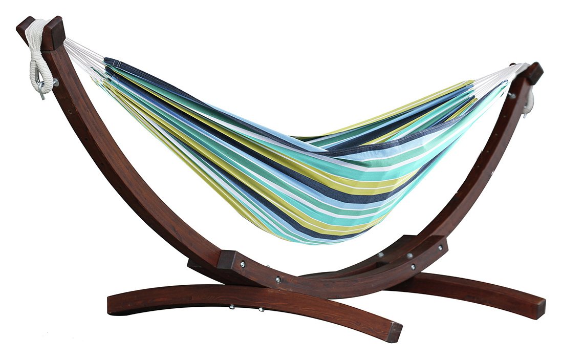 EAN 7137990005944 product image for Vivere Double Cotton Hammock With Wooden Stand - Cayo Reef | upcitemdb.com