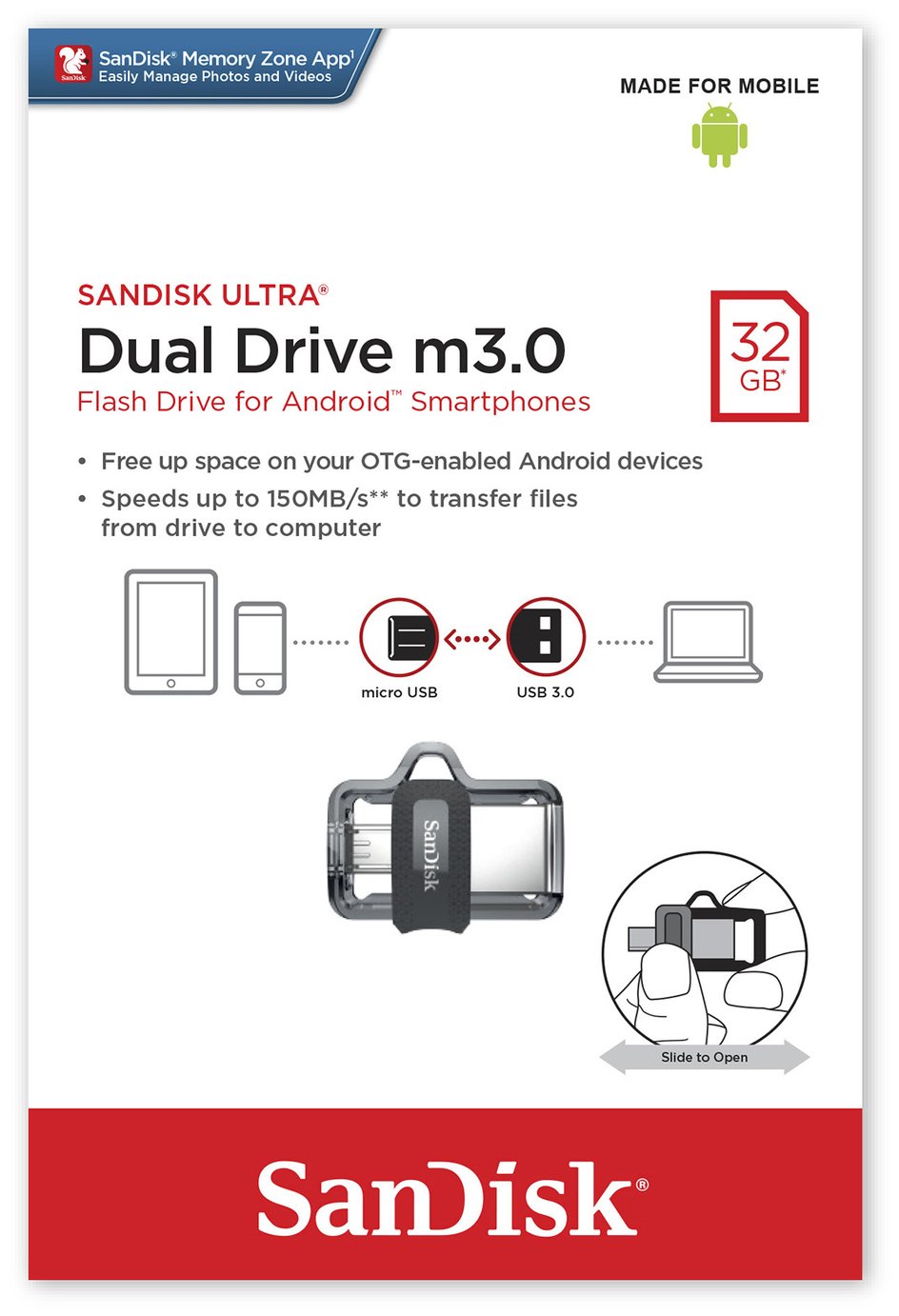 SanDisk Ultra Dual USB 3.0 Flash Drive - 32GB 